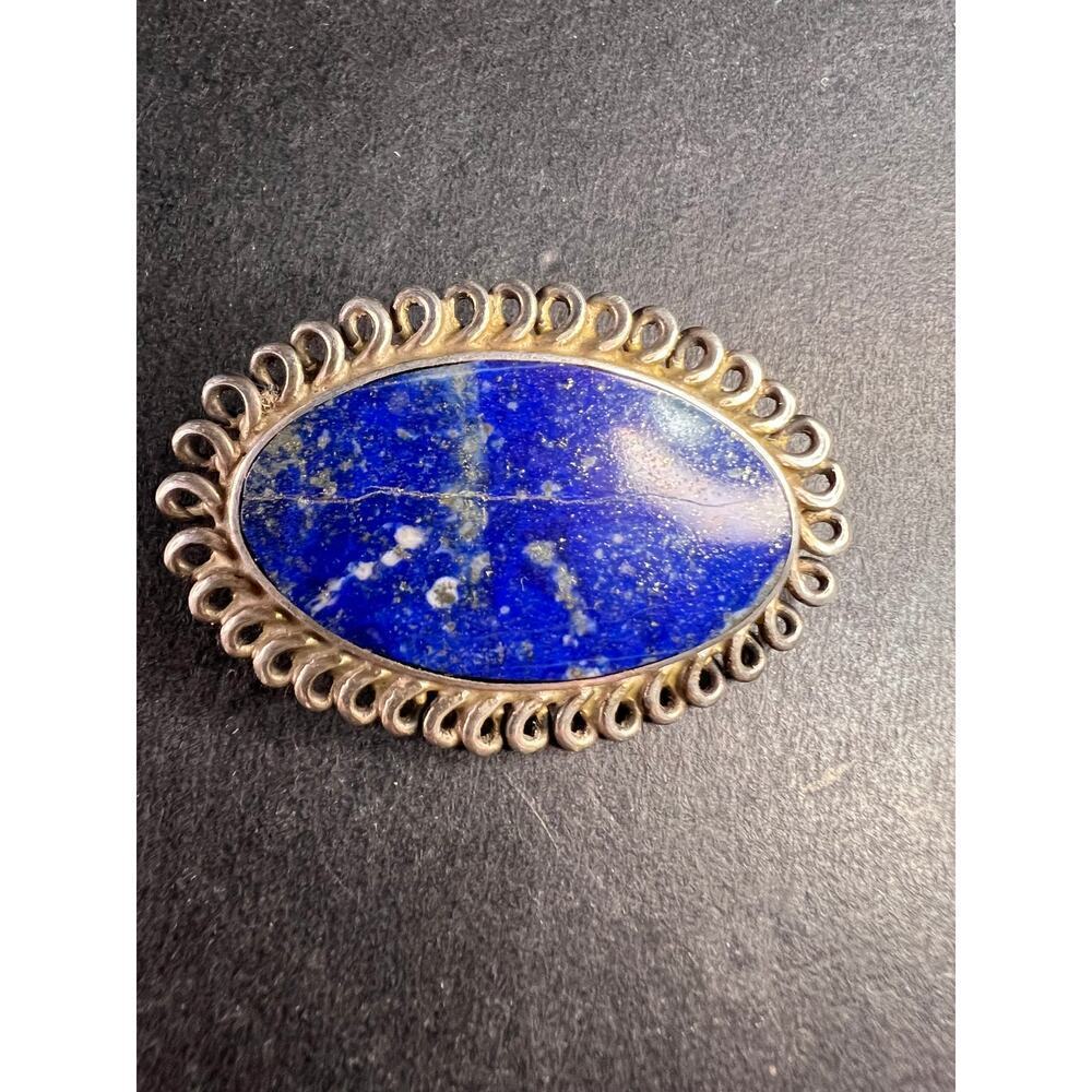 Vintage 950 silver lapis lazuli brooch pin